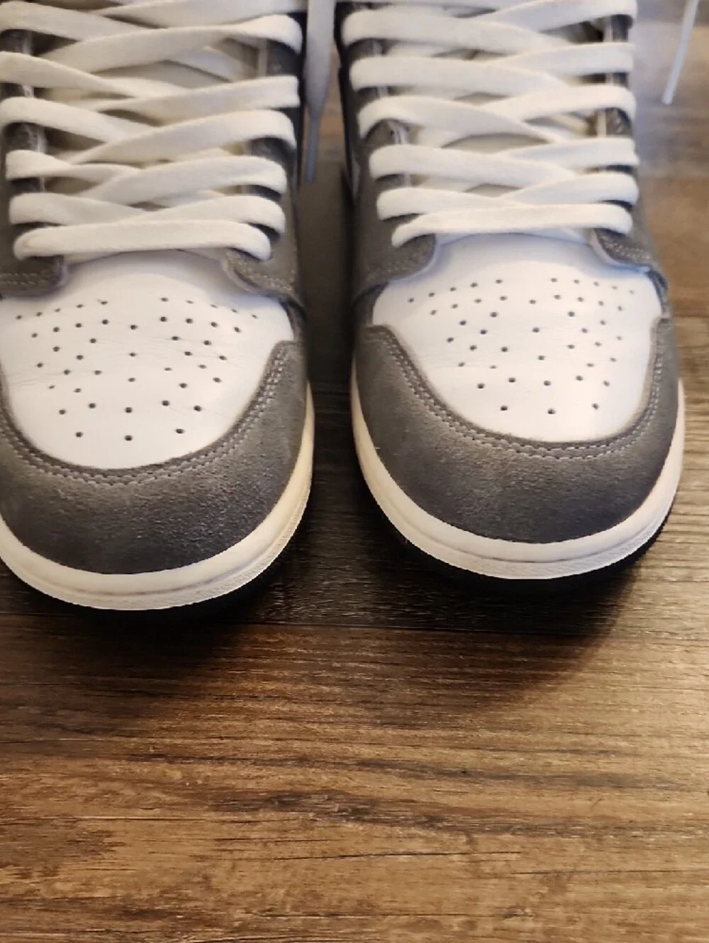 NIKE AIR JORDAN High-Top Sneakers in White, Gray and Black with Red Logo